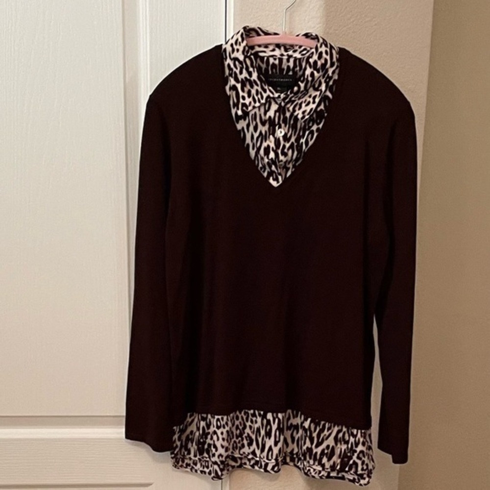 Investments vneck long sleeve sweater with animal print accents
